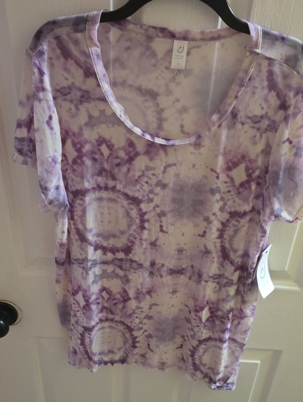 JustFab Purple Tie-Dye Scoop Neck Short Sleeve Tee